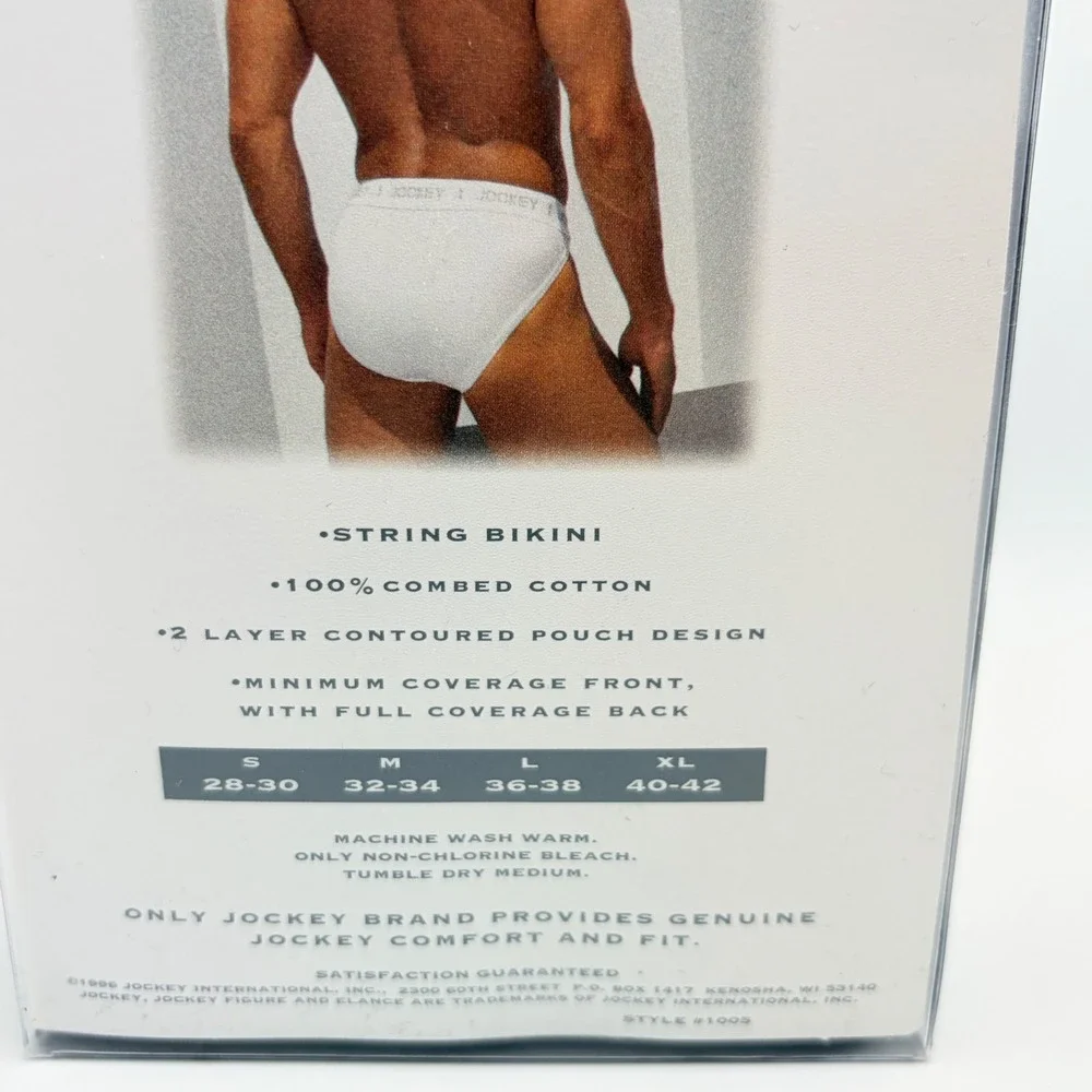 Vintage 1996 Jockey Elance Mens String Bikini‎ 2 Pair Pack Black Size XL 40-42